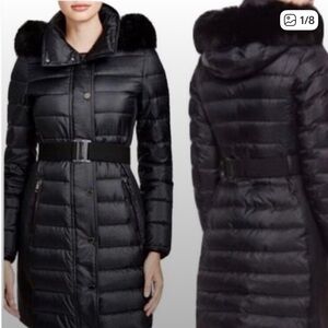 Burberry Black Quilted Fur Hooded Women's Coat XL